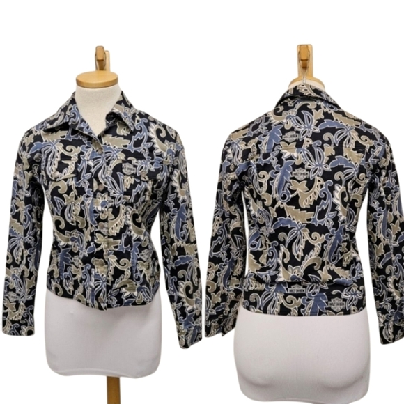 Harley Davidson Cotton Trucker Jacket in Blue and Green Paisley Size Small - Picture 1 of 9